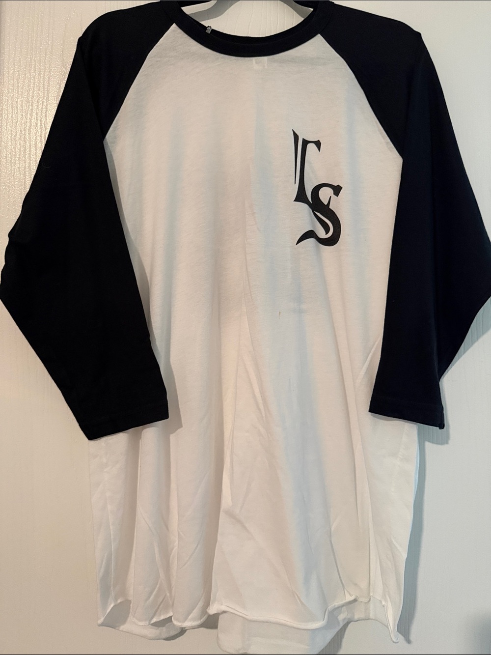 Hanes Black & White Raglan Long Sleeve Tee with Chest Logo
